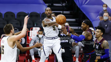 PHILADELPHIA, PENNSYLVANIA - JANUARY 09: Will Barton #5 of the Denver Nuggets passes during the first quarter against the Philadelphia 76ers at Wells Fargo Center on January 09, 2021 in Philadelphia, Pennsylvania. NOTE TO USER: User expressly acknowledges and agrees that, by downloading and or using this photograph, User is consenting to the terms and conditions of the Getty Images License Agreement. (Photo by Tim Nwachukwu/Getty Images)