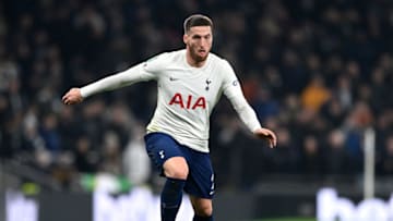 LONDON, ENGLAND - DECEMBER 22: Matt Doherty of Tottenham Hotspur runs with the ball during the Carabao Cup Quarter Final match between Tottenham Hotspur and West Ham United at Tottenham Hotspur Stadium on December 22, 2021 in London, England. (Photo by Shaun Botterill/Getty Images)