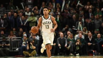 MILWAUKEE, WISCONSIN - NOVEMBER 28: Malcolm Brogdon #13 of the Milwaukee Bucks handles the ball during a game against the Chicago Bulls at Fiserv Forum on November 28, 2018 in Milwaukee, Wisconsin. NOTE TO USER: User expressly acknowledges and agrees that, by downloading and or using this photograph, User is consenting to the terms and conditions of the Getty Images License Agreement. (Photo by Stacy Revere/Getty Images)