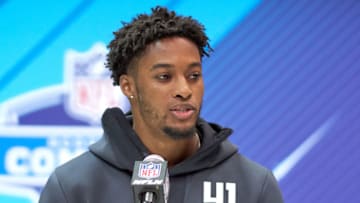 INDIANAPOLIS, IN - MARCH 04: Ohio State defensive back Denzel Ward answers questions from the media during the NFL Scouting Combine on March 04, 2018 at Lucas Oil Stadium in Indianapolis, IN. (Photo by Robin Alam/Icon Sportswire via Getty Images)