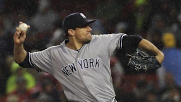 May 1, 2016; Boston, MA, USA; New York Yankees starting pitcher Nathan Eovaldi (30) pitches during the first inning against the Boston Red Sox at Fenway Park. Mandatory Credit: Bob DeChiara-USA TODAY Sports