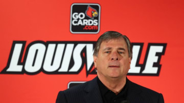 LOUISVILLE, KY - JANUARY 09: Tom Jurich, athletic director at the University of Louisville introduces Bobby Petrino as the head coach of the University of Louisville at Papa John's Cardinal Stadium on January 9, 2014 in Louisville, Kentucky. (Photo by Andy Lyons/Getty Images)