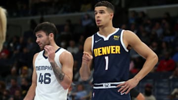 Denver Nuggets forward Michael Porter Jr. (1) gives direction before a free throw during the first half at FedExForum on 1 Nov. 2021. (Petre Thomas-USA TODAY Sports)