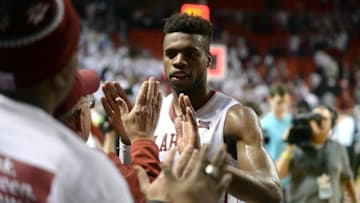 Mar 1, 2016; Norman, OK, USA; Oklahoma Sooners guard Buddy Hield (24) greets fans after defeating the Baylor Bears at Lloyd Noble Center. Mandatory Credit: Mark D. Smith-USA TODAY Sports