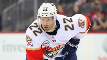 NEWARK, NJ - OCTOBER 27: Florida Panthers right wing Troy Brouwer (22) skates during the National Hockey League Game between the New Jersey Devils and the Florida Panthers on October 27, 2018 at the Prudential Center in Newark, NJ. (Photo by Rich Graessle/Icon Sportswire via Getty Images)