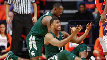 CHAMPAIGN, IL - JANUARY 22: Xavier Tillman #23 of the Michigan State Spartans looks for a call during the game against the Illinois Fighting Illini at State Farm Center on January 22, 2018 in Champaign, Illinois. (Photo by Michael Hickey/Getty Images)