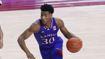 AMES, IA - FEBRUARY 13: Ochai Agbaji #30 of the Kansas Jayhawks (Photo by David Purdy/Getty Images)