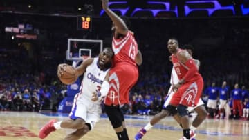 May 14, 2015; Los Angeles, CA, USA; Los Angeles Clippers guard Chris Paul (3) drives past Houston Rockets guard James Harden (13) in game six of the second round of the NBA Playoffs at Staples Center. Mandatory Credit: Richard Mackson-USA TODAY Sports