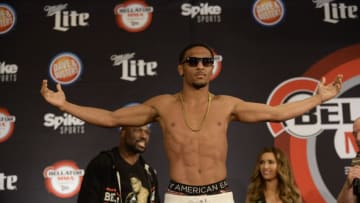 UNCASVILLE, CT - APRIL 20: A.J. McKee pose for photos at the weigh-in. A.J. McKee will be challenging Dominic Mazzotta at Featherweight in Bellator 178 on April 20, 2017 at the Mohegan Sun Arena in Uncasville, Connecticut. (Photo by Williams Paul/Icon Sportswire via Getty Images)