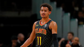 ATLANTA, GA - OCTOBER 27: Trae Young #11 of the Atlanta Hawks reacts during the game against the Chicago Bulls at State Farm Arena on October 27, 2018 in Atlanta, Georgia. NOTE TO USER: User expressly acknowledges and agrees that, by downloading and or using this photograph, User is consenting to the terms and conditions of the Getty Images License Agreement. (Photo by Kevin C. Cox/Getty Images)