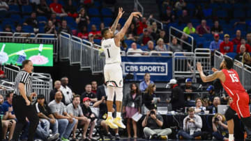 ORLANDO, FL - MARCH 11: Cincinnati guard/forward Jacob Evans III (1) takes a shot from outside during the second half of the AAC Men's Basketball Conference Tournament Championship game between Cincinnati and Houston on March 11, 2018, at Amway Center in Orlando, FL. Cincinnati defeated Houston 56-55 to win the tournament. (Photo by Roy K. Miller/Icon Sportswire via Getty Images)