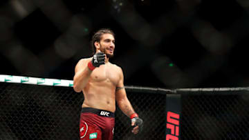 SYDNEY, AUSTRALIA - NOVEMBER 19: Elias Theodorou of Canada gives a thumbs up after facing Daniel Kelly of Australia in their middleweight bout during the UFC Fight Night at Qudos Bank Arena on November 19, 2017 in Sydney, Australia. (Photo by Mark Kolbe/Getty Images)