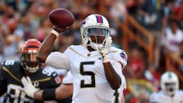 Jan 31, 2016; Honolulu, HI, USA; Team Rice quarterback Tyrod Taylor of the Buffalo Bills (5) throws a pass during the 2016 Pro Bowl at Aloha Stadium. Mandatory Credit: Kirby Lee-USA TODAY Sports