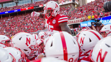 LINCOLN, NE - SEPTEMBER 02: Nebraska wide receiver De'Mornay Pierson-El (15) is giving a pep talk to his teammates before the game against the Arkansas State Red Wolves on September 02, 2017 at Memorial Stadium in Lincoln, Nebraska. Nebraska beat Arkansas State 43 to 36. (Photo by John Peterson/Icon Sportswire via Getty Images)