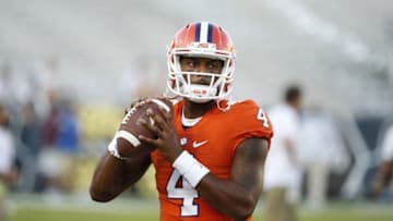 Sep 22, 2016; Atlanta, GA, USA; Clemson Tigers quarterback Deshaun Watson (4) warms up before their game against the Georgia Tech Yellow Jackets at Bobby Dodd Stadium. Mandatory Credit: Jason Getz-USA TODAY Sports