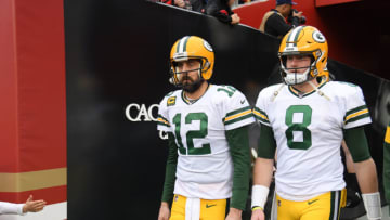 SANTA CLARA, CALIFORNIA - JANUARY 19: Aaron Rodgers #12 of the Green Bay Packers walks to the field for warm ups prior to their game against the San Francisco 49ers in the NFC Championship game at Levi's Stadium on January 19, 2020 in Santa Clara, California. (Photo by Harry How/Getty Images)