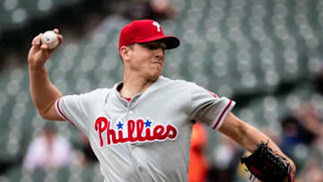 BALTIMORE, MD - MAY 16: Nick Pivetta #43 of the Philadelphia Phillies pitches during the first inning against the Baltimore Orioles at Oriole Park at Camden Yards on May 16, 2018 in Baltimore, Maryland. (Photo by Scott Taetsch/Getty Images)