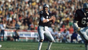 Football: Oakland Raiders QB Ken Stabler (12) in action vs New England Patriots at Oakland-Alameda County Coliseum.Oakland, CA 12 / 18 / 1976CREDIT: Peter Read Miller (Photo by Peter Read Miller / Sports Illustrated / Getty Images)(Set Number: X21061 TK1 R18 F28 )