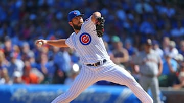 Sep 3, 2016; Chicago, IL, USA; Chicago Cubs starting pitcher Jake Arrieta (49) delivers a pitch during the first inning against the San Francisco Giants t Wrigley Field. Mandatory Credit: Dennis Wierzbicki-USA TODAY Sports