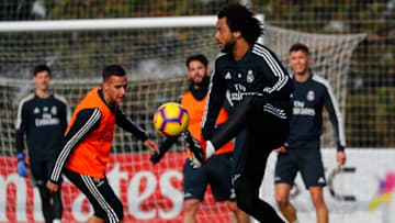 MADRID, SPAIN - NOVEMBER 30: Marcelo of Real Madrid controls the ball during a training session at Valdebebas training ground on November 30, 2018 in Madrid, Spain. (Photo by Angel Martinez/Real Madrid via Getty Images)