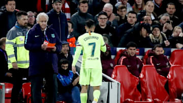 Barcelona's Philippe Coutinho is substituted off Liverpool v Barcelona - UEFA Champions League - Semi Final - Second Leg - Anfield 07-05-2019 . (Photo by Martin Rickett/EMPICS/PA Images via Getty Images)