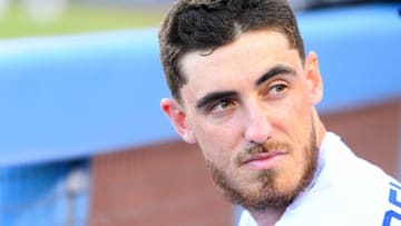 LOS ANGELES, CA - AUGUST 10: Los Angeles Dodgers right fielder Cody Bellinger (35) looks on in the dugout during a MLB game between the Arizona Diamondbacks and the Los Angeles Dodgers on August 10, 2019 at Dodger Stadium in Los Angeles, CA. (Photo by Brian Rothmuller/Icon Sportswire via Getty Images)