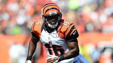 Sep 16, 2012; Cincinnati, OH, USA; Cincinnati Bengals wide receiver Andrew Hawkins (16) in the third quarter against the Cleveland Browns at Paul Brown Stadium. Mandatory Credit: Andrew Weber-US Presswire