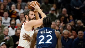 MINNEAPOLIS, MN - JANUARY 08: Andrew Wiggins #22 of the Minnesota Timberwolves defends against Kevin Love #0 of the Cleveland Cavaliers. (Photo by Hannah Foslien/Getty Images)