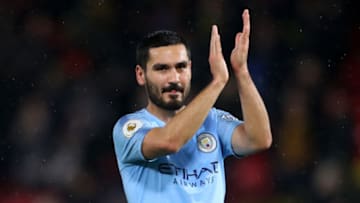 WATFORD, ENGLAND - DECEMBER 04: Ilkay Gundogan of Manchester City applauds fans after the Premier League match between Watford FC and Manchester City at Vicarage Road on December 4, 2018 in Watford, United Kingdom. (Photo by Catherine Ivill/Getty Images)