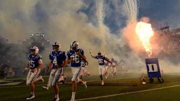 DURHAM, NC - SEPTEMBER 29: The Duke Blue Devils take the field for their game against the Virginia Tech Hokies at Wallace Wade Stadium on September 29, 2018 in Durham, North Carolina. Virginia Tech won 31-14. (Photo by Grant Halverson/Getty Images)