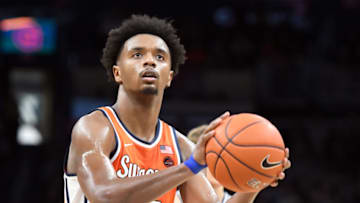 WASHINGTON, DC - DECEMBER 14: Elijah Hughes #33 of the Syracuse Orange takes a foul shot during a college basketball game against the Georgetown Hoyas at the Capital One Arena on December 14, 2019 in Washington, DC. (Photo by Mitchell Layton/Getty Images)