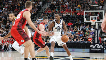 SALT LAKE CITY, UT - SEPTEMBER 29: Alec Burks #10 of the Utah Jazz handles the ball against the Perth Wildcats during a preseason game on September 29, 2018 at Vivint Smart Home Arena in Salt Lake City, Utah. Copyright 2018 NBAE (Photo by Melissa Majchrzak/NBAE via Getty Images)
