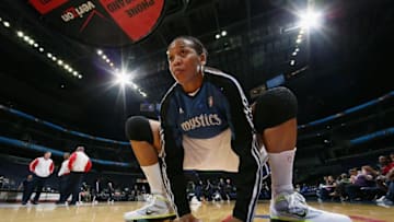 WASHINGTON - AUGUST 14: Chasity Melvin #44 of the Washington Mystics stretches prior to the WNBA game against the Connecticut Sun on August 14, 2009 at the Verizon Center in Washington, D.C. The Mystics won 91-89 in OT. NOTE TO USER: User expressly acknowledges and agrees that, by downloading and/or using this Photograph, user is consenting to the terms and conditions of the Getty Images License Agreement. Mandatory Copyright Notice: Copyright 2009 NBAE (Photo by Ned Dishman/NBAE via Getty Images)
