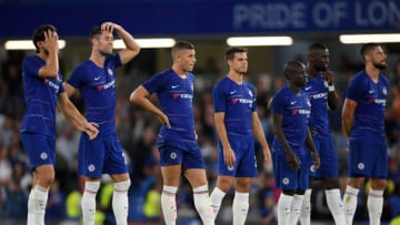 LONDON, ENGLAND - AUGUST 07: Players of Chelsea watches on ahead of a penalty shootout during the pre-season friendly match between Chelsea and Lyon at Stamford Bridge on August 7, 2018 in London, England. (Photo by Mike Hewitt/Getty Images)