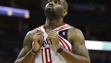 Nov 11, 2015; Houston, TX, USA; Houston Rockets guard Marcus Thornton (10) looks up after a play during the second quarter against the Brooklyn Nets at Toyota Center. Mandatory Credit: Troy Taormina-USA TODAY Sports