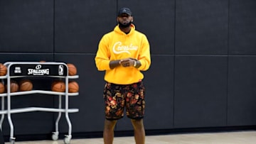 EL SEGUNDO, CALIFORNIA - JULY 13: LeBron James attends the press conference where Anthony Davis is introduced as the newest player of the Los Angeles Lakers during a press conference at UCLA Health Training Center on July 13, 2019 in El Segundo, California. NOTE TO USER: User expressly acknowledges and agrees that, by downloading and/or using this Photograph, user is consenting to the terms and conditions of the Getty Images License Agreement. (Photo by Kevork Djansezian/Getty Images)