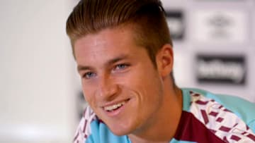 ROMFORD, ENGLAND - AUGUST 24: Reece Burke of West Ham United speaks to the Media at Rush Green on August 24, 2016 in Romford, England. (Photo by Avril Husband/West Ham United via Getty Images)
