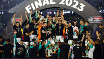 Leon celebrates its first-ever Concachampions title in Los Angeles after defeating LAFC Sunday night. (Photo by Ronald Martinez/Getty Images)