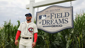 DYERSVILLE, IOWA - AUGUST 11: Willson Contreras #40 of the Chicago Cubs poses for a photo prior to the game against the Cincinnati Reds at Field of Dreams on August 11, 2022 in Dyersville, Iowa. (Photo by Michael Reaves/Getty Images)