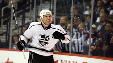 Oct 27, 2015; Winnipeg, Manitoba, CAN; ) Los Angeles Kings left wing Milan Lucic (17) celebrates his goal during the third period against the Winnipeg Jets at MTS Centre. Los Angeles Kings win 4-1. Mandatory Credit: Bruce Fedyck-USA TODAY Sports