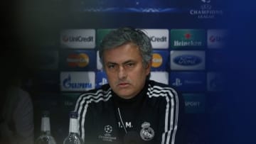 MANCHESTER, ENGLAND - MARCH 04: Head coach Jose Mourinho of Real Madrid attends a press conference on the eve of their UEFA Champions League Round of 16 match against Manchester United at Old Trafford on March 4, 2013 in Manchester, England. (Photo by Helios de la Rubia/Real Madrid via Getty Images)