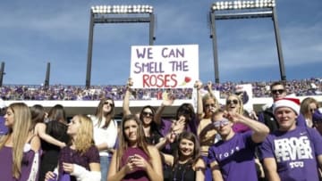 Dec 6, 2014; Fort Worth, TX, USA; TCU Horned Frogs fans during the game against the Iowa State Cyclones at Amon G. Carter Stadium. Mandatory Credit: Kevin Jairaj-USA TODAY Sports