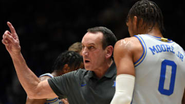 Duke basketball forward Wendell Moore and head coach Mike Krzyzewski (Rob Kinnan-USA TODAY Sports)
