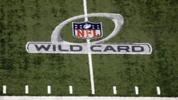 Jan 7, 2012; New Orleans, LA, USA; NFL wild card logo on the field prior to the start of the 2011 NFC Wild Card Playoff game between the Detroit Lions and the New Orleans Saints at the Mercedes-Benz Superdome. Mandatory Credit: Derick E. Hingle-USA TODAY Sports