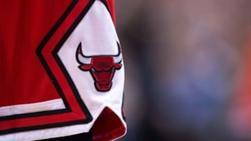 Feb 28, 2014; Dallas, TX, USA; A view of the Chicago Bulls logo during the game between the Dallas Mavericks and the Bulls at the American Airlines Center. The Bulls defeated the Mavericks 100-91. Mandatory Credit: Jerome Miron-USA TODAY Sports