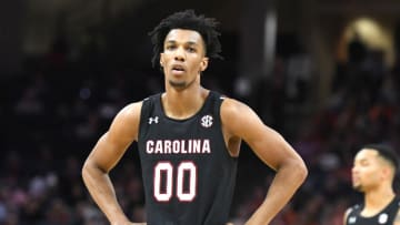 CHARLOTTESVILLE, VA - DECEMBER 22: A.J. Lawson #00 of the South Carolina Gamecocks looks on during a college basketball game against the Virginia Cavaliers at John Paul Jones Arena on December 22, 2019 in Charlottesville, Virginia. (Photo by Mitchell Layton/Getty Images)