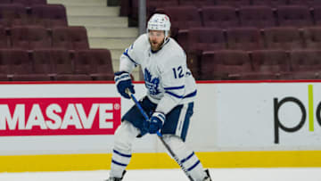 Apr 18, 2021; Vancouver, British Columbia, CAN; Toronto Maple Leafs forward Alex Galchenyuk (12) skates against the Vancouver Canucks at Rogers Arena. Canucks won 3- 2 in Overtime. Mandatory Credit: Bob Frid-USA TODAY Sports