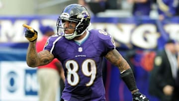 Oct 2, 2016; Baltimore, MD, USA; Baltimore Ravens wide receiver Steve Smith, Sr. (89) reacts after scoring a touchdown in the fourth quarter against the Oakland Raiders at M&T Bank Stadium. Mandatory Credit: Evan Habeeb-USA TODAY Sports