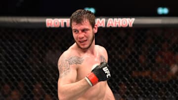 ROTTERDAM, NETHERLANDS - MAY 08: Nikita Krylov celebrates his submission victory over Francimar Barroso in their light heavyweight bout during the UFC Fight Night event at Ahoy Rotterdam on May 8, 2016 in Rotterdam, Netherlands. (Photo by Josh Hedges/Zuffa LLC/Zuffa LLC via Getty Images)