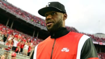 Sep 6, 2014; Columbus, OH, USA; Cleveland Cavaliers forward LeBron James on the field prior to the game against the Virginia Tech Hokies at Ohio Stadium. Mandatory Credit: Andrew Weber-USA TODAY Sports